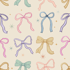 Seamless pattern colorful cute ribbon bows digital paper illustration