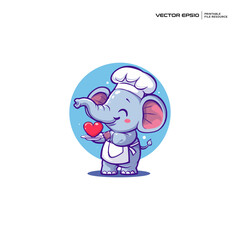 Obraz premium cute elephant chef, character, mascot, logo, design, illustration, eps 10