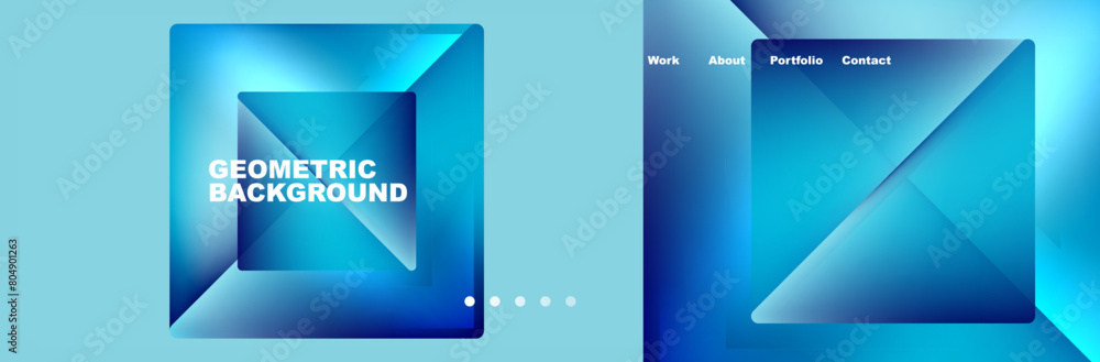 Poster An electric blue geometric background featuring rectangles and triangles on an azure backdrop, creating a modern display device gadget