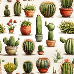 vibrant watercolor painting illustration seamless pattern of flower, leaves, cactus, roses for decoration, tile, fabric, textile, digital art, graphics, and more.