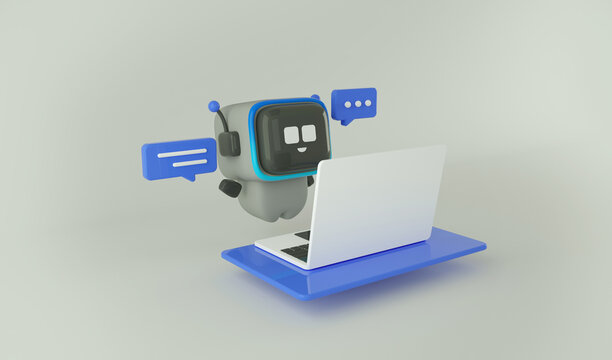 3d render robot chatbot, AI in science and business, Technology and engineering concept. Robot Icon, Chat bot icon. Customer sevice concept.