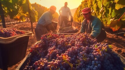 Harvesting white grapes for wine production
