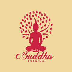 indian cultural buddha purnima wishes card with bodhi tree