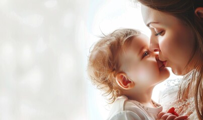 Curly-haired toddler laughing joyfully while being hugged by her mother