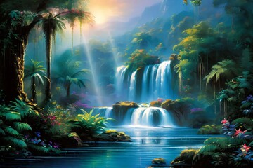 waterfall and rain forest