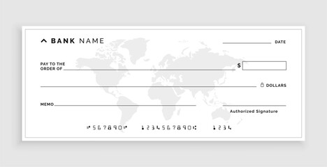 white bank check cheque voucher mockup with world amp