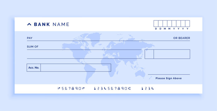blank bank cheque paper mockup with worldmap design