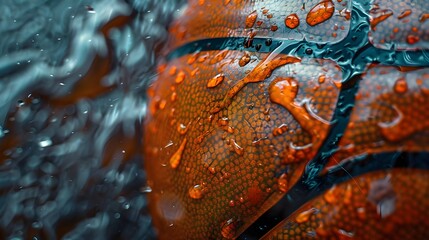 Texture of old basketball ball with black background 