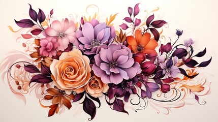 Bouquet of delicate watercolor flowers. wedding decoration arrangements, wedding invitations