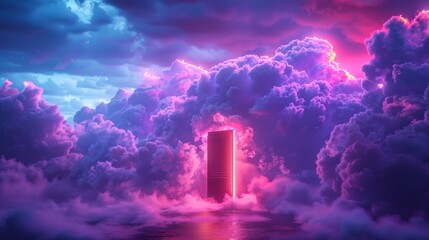 A visual representation of cloud storage with a door