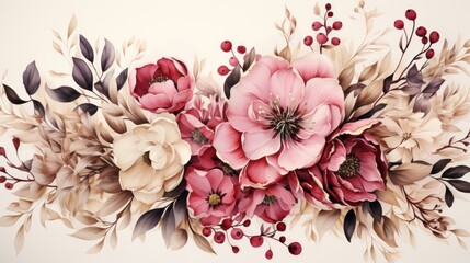 Bouquet of delicate watercolor flowers. wedding decoration arrangements, wedding invitations