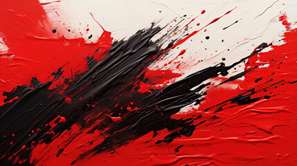 Contemporary Art of Red and Black Color Splatter Oil Paint on White Canvas