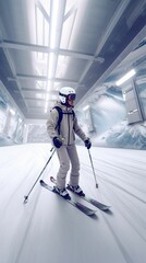 Futuristic Indoor Ski Adventure. Generative ai