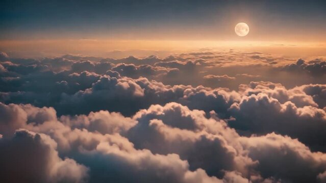 atmosphere above the clouds with the moon at night