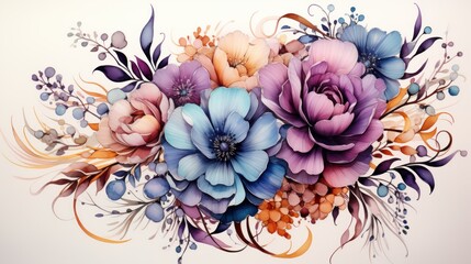 Bouquet of delicate watercolor flowers. wedding decoration arrangements, wedding invitations