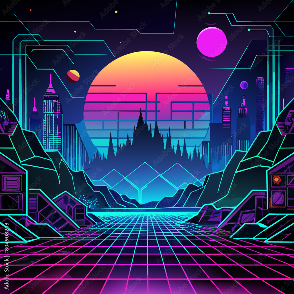 Poster futuristic tech data backgrounds with neon circuitry