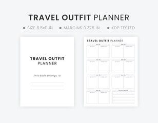 Printable Travel Outfit Planner Template, Daily Outfit Planner for Business Trip & Vacation, Tour Packing List