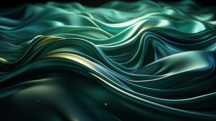 Abstract Art Of Fluttering Green Color Silky Fabric Heavenly in Space With Delicate Folds on Blurry Background