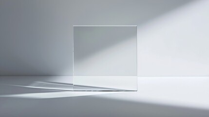 A glass square is placed on a white surface.