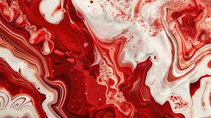 Swirling marble patterns in reds and whites with heart shapes