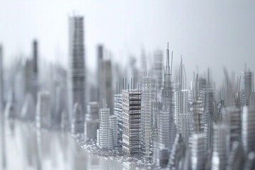 Skyscrapers made from paper clips.  Tall, sleek structures towering over the cityscape, their metallic surfaces catching the light