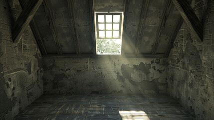 pic of a room on top floor of building,light coming in from glass window - Powered by Adobe
