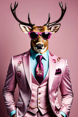 Deer in glam fashionable couture high end outfits