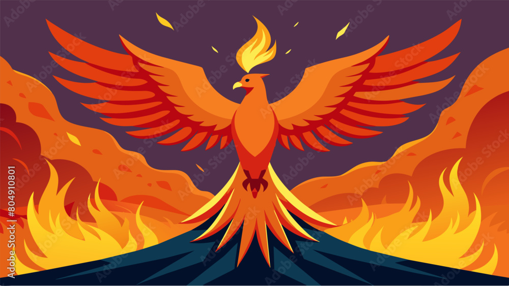 Poster a phoenix rising from the ashes embodying the resilience and strength found within a patient who has