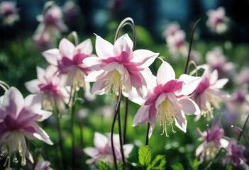 'white aquilegia columbine Pink blossoms Background Flower Wedding Nature Spring Light Leaf White Floral Beauty Rose Garden Green Color Plant Pink Field Beautiful Natural Gardening Petal Botany'