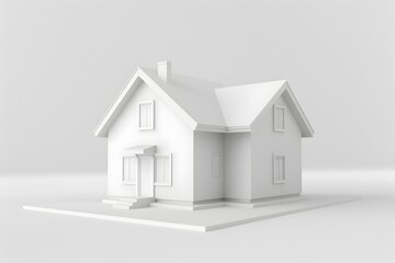 Fototapeta premium Minimalist 3D Rendering of a Simple White House on a White Background