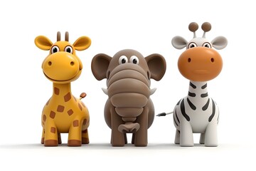 Vibrant 3D Toy Animal Figurines on White Background