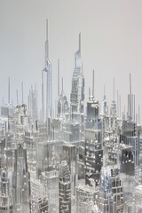 Fototapeta premium Skyscrapers made from paper clips. Tall, sleek structures towering over the cityscape, their metallic surfaces catching the light