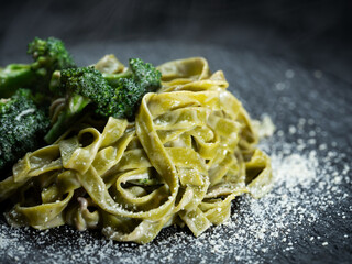 Spinach cream pasta on plate