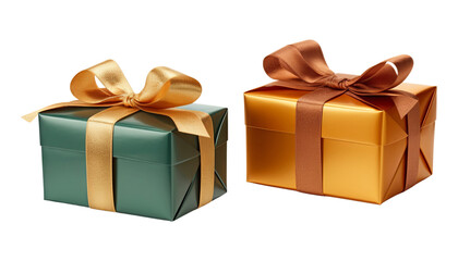 green and golden gift box isolated on transparent background cutout