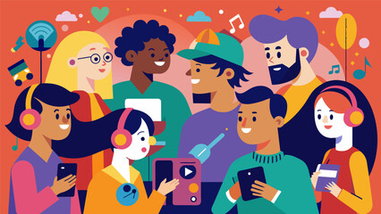The event was a melting pot of cultures and genres with people sharing their personal music recommendations and discovering new favorites along the Vector illustration