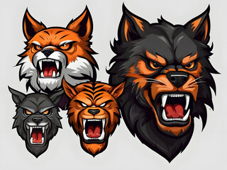 Heraldic animals logo set. Animals elements for Coat of Arms design. Heraldic symbols. dog, fox, cat, lion, silhouettes. Vector illustration logos,