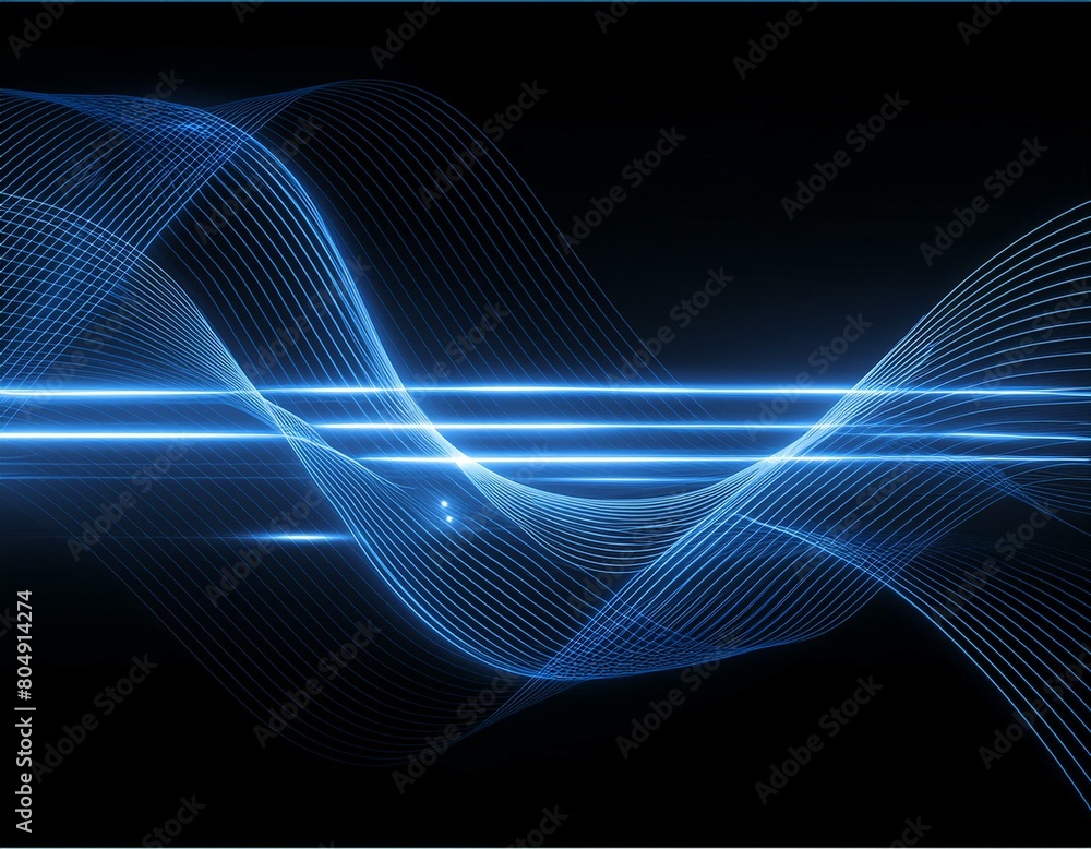 Poster animation of multiple blue shiny light lines moving on black background