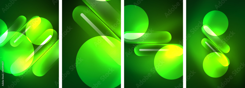 Aufkleber a pattern of four glowing green circles resembling automotive lighting on a dark background, creatin