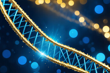 Golden and blue glitter DNA genome isolated on Golden and blue glitter blurry background