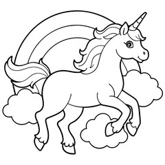 unicorn dash  coloring book page line art, outline, vector illustration, isolated white background (21)