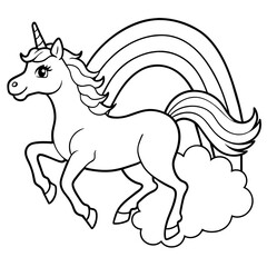 unicorn dash  coloring book page line art, outline, vector illustration, isolated white background (19)