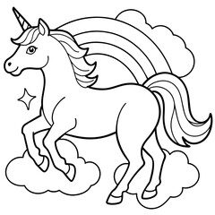 unicorn dash  coloring book page line art, outline, vector illustration, isolated white background (20)