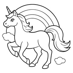 unicorn dash  coloring book page line art, outline, vector illustration, isolated white background (24)