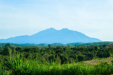 Panoramic view of Mount Ledang or Gunung Ledang scenery in Jementah, Johor, Malaysia.