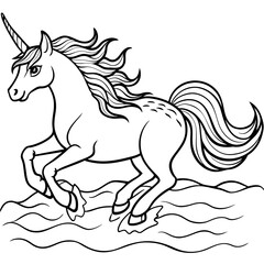 unicorn dash  coloring book page line art, outline, vector illustration, isolated white background (27)