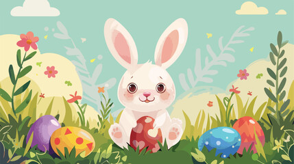 cute rabbit with eggs easter celebration Vector illustration