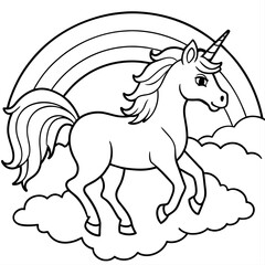 unicorn dash  coloring book page line art, outline, vector illustration, isolated white background (26)