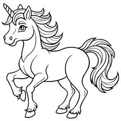 unicorn dash  coloring book page line art, outline, vector illustration, isolated white background (30)