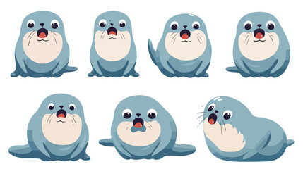 Cute seal animal emotions tiny seal with emoji coll