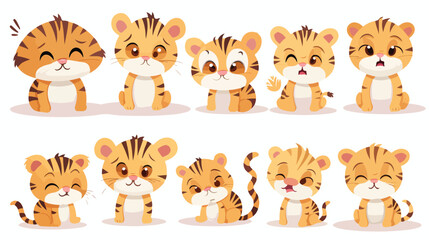 Cute tiger animal emotions tiny tiger with emoji coll